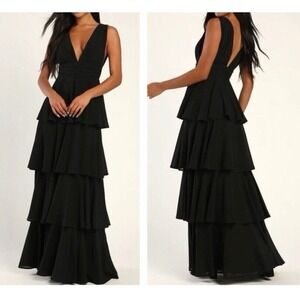 NWT Lulus Amazing Evening Black Tiered‎ Maxi Dress XL